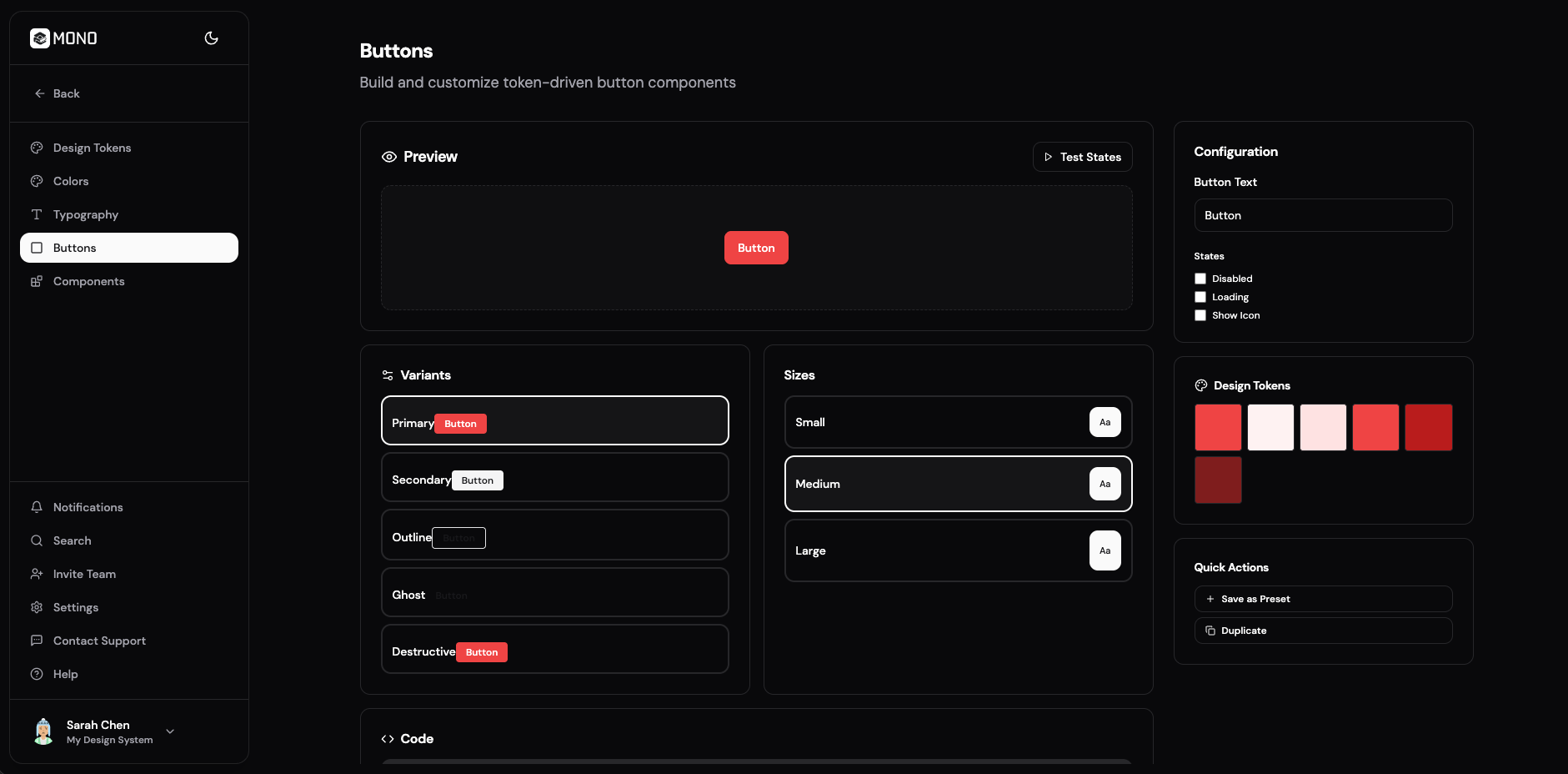 Buttons editing surface in Mono.